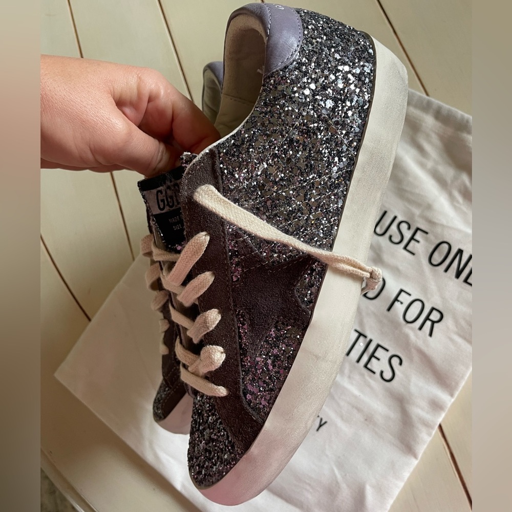 Golden Goose Super Star Low Top Sneaker - Glitter Sparkle - Size 8 - Brand New - Picture 15 of 16